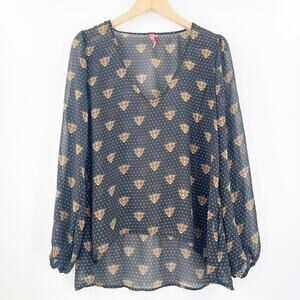 EIGHT SIXTY Blouse Size Large Leopard Face Polka Dot Sheer Contemporary Dots